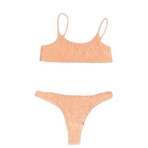 peach rouche bathing suit